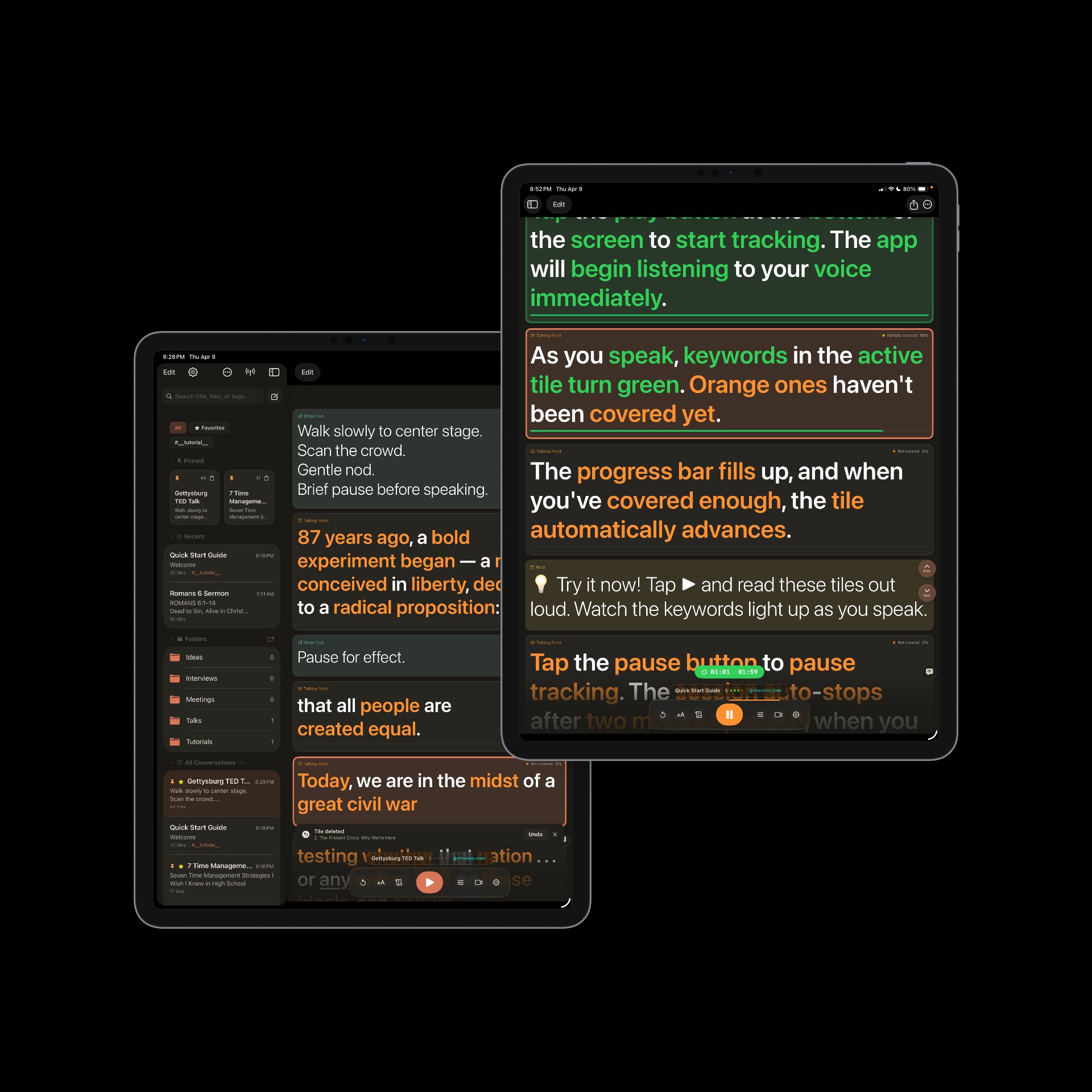 Talking Points Tracker iPad — library and live tracking views