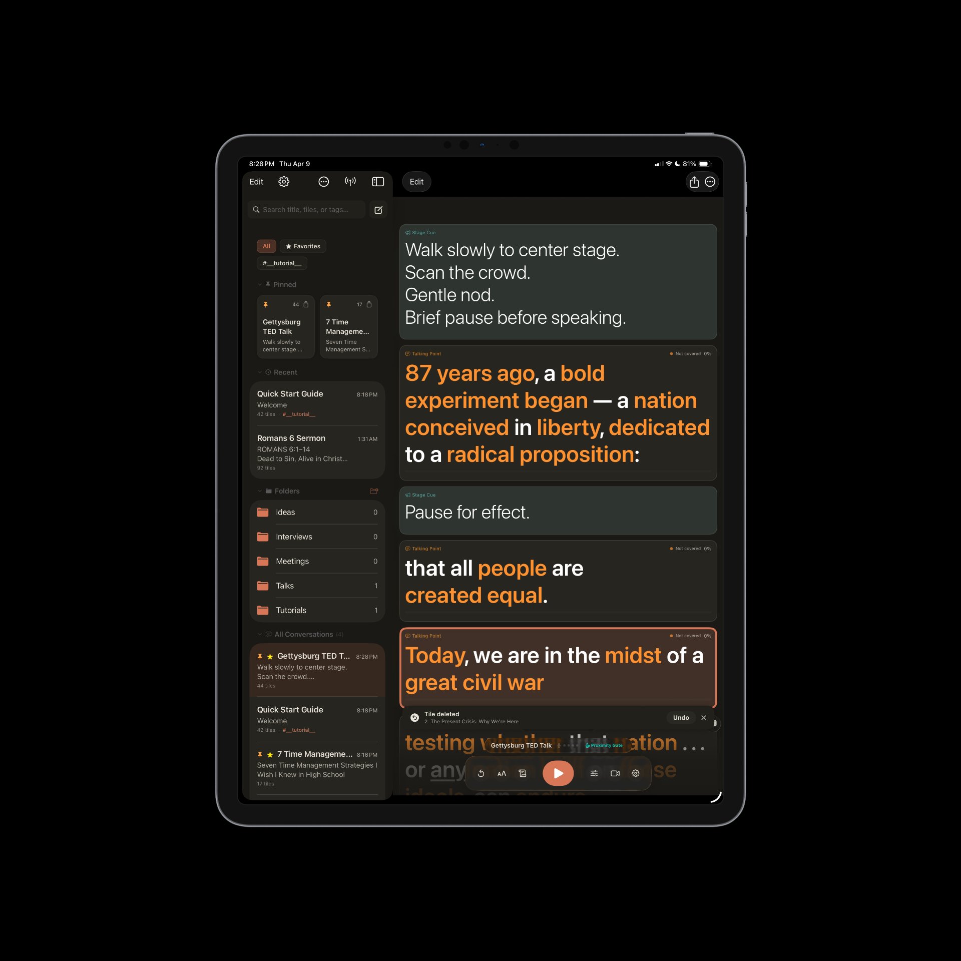Talking Points Tracker on iPad
